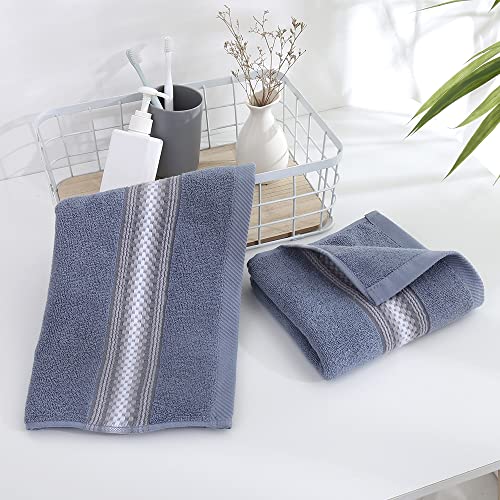 Yiluomo Blue Hand Towel Set Of 2 Soft 100% Cotton Textured Striped Pattern Highly Absorbent Decorative Hand Towels For Bathroom 13 X 29 Inch #TOP2