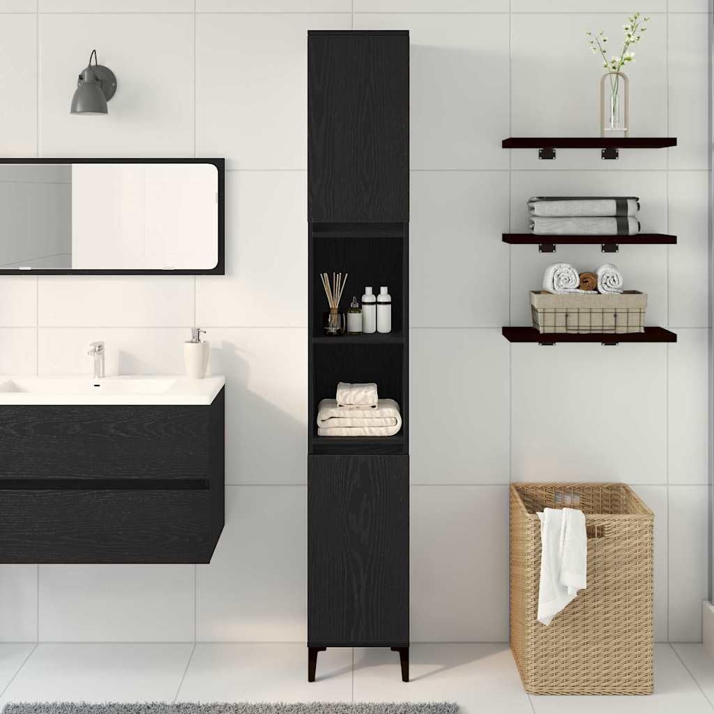 Tomostar Meuble Colonne Salle de Bain, Armoire Salle de Bain Haute Meuble de Rangement Haut avec Porte Chêne Noir 30 x 30 x 190 cm