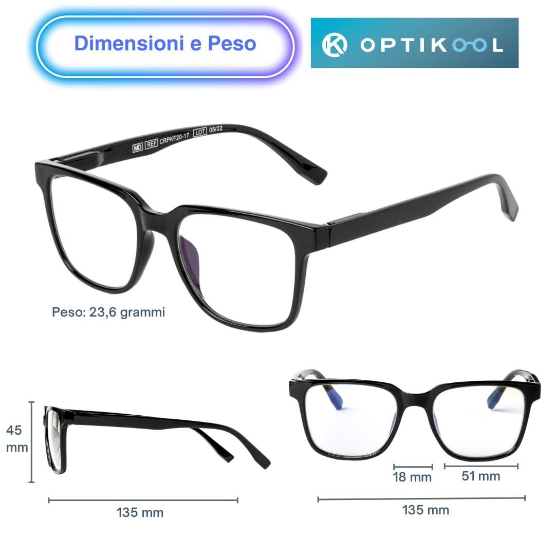 Occhiali Luce Blu - Unisex - Antiriflesso, Flessibili, Leggere - Occhiali da Lettura Uomo e Donna - Perfetti per Computer - Blue Light Glasses - Benessere Digitale. 2.0