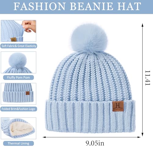 Womens Winter Warm Beanie Hat Long Neck Scarf Touchscreen Gloves Set Knit Skull Caps Pompom Fleece Gifts2