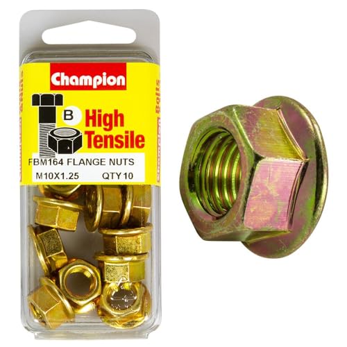 Champion Pack of 10 M10 x 1.25mm High Tensile Grade 8.8, Zinc Plated Flanged Hex Nuts - FBM164