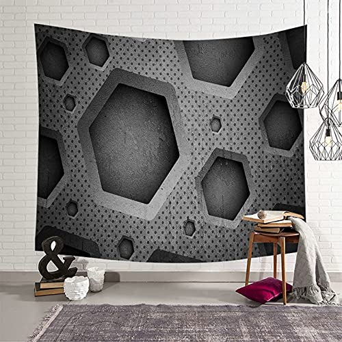 Tapiz de pared moderno gris oscuro para decorar tu salón con hexágonos de poliéster