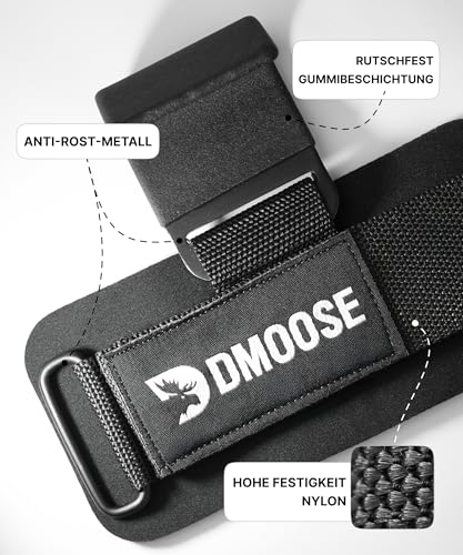 DMoose Fitness Zughilfen Krafttraining für Männer & Frauen (Paar) - Reißfestes Nylon mit 8 mm dicke Handgelenk straps - Zughilfe Gym für Kraftdreikampf & Kreuzheben Stütze - Griffhilfen Kraftsport