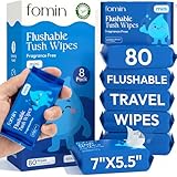 Fomin Flushable Tush Wipes 8 Pack (10 Count) – Unscented Flushable Wet Wipes...