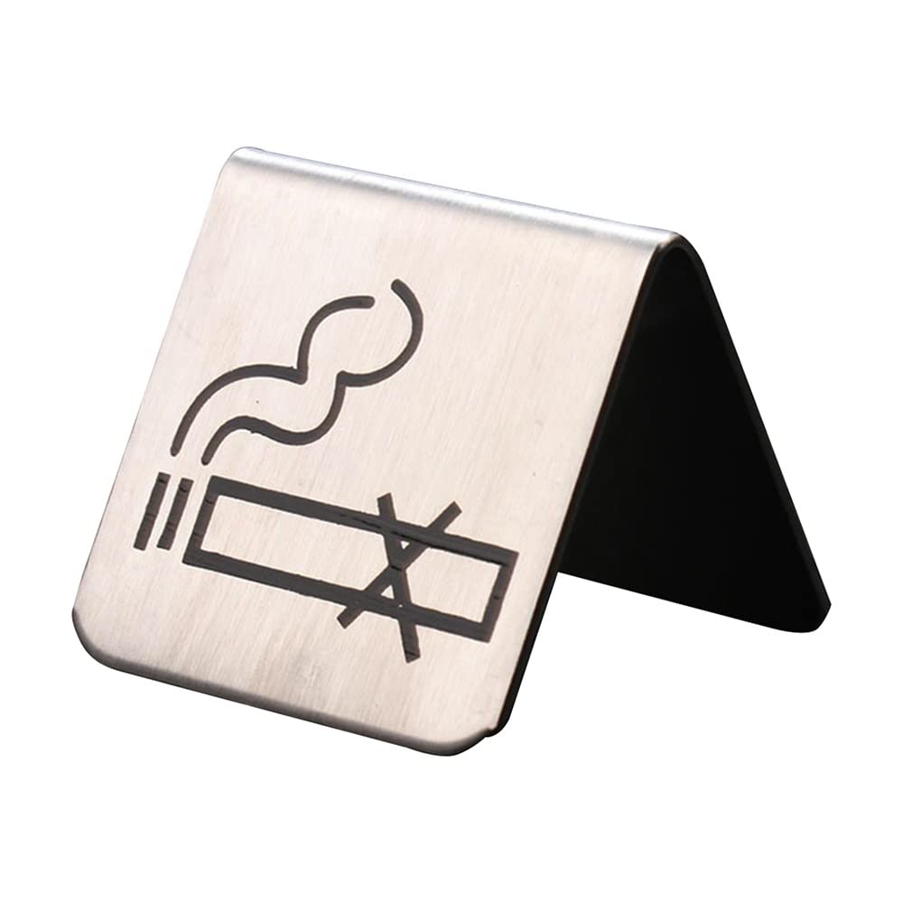 GTHTUHFD Stainless Steel Tent No Smoking Sign, Tent Sign Notice Warning Reminder Tabletop For Office/Public Places 5X5Cm/2X2Inch Silver,Pattern
