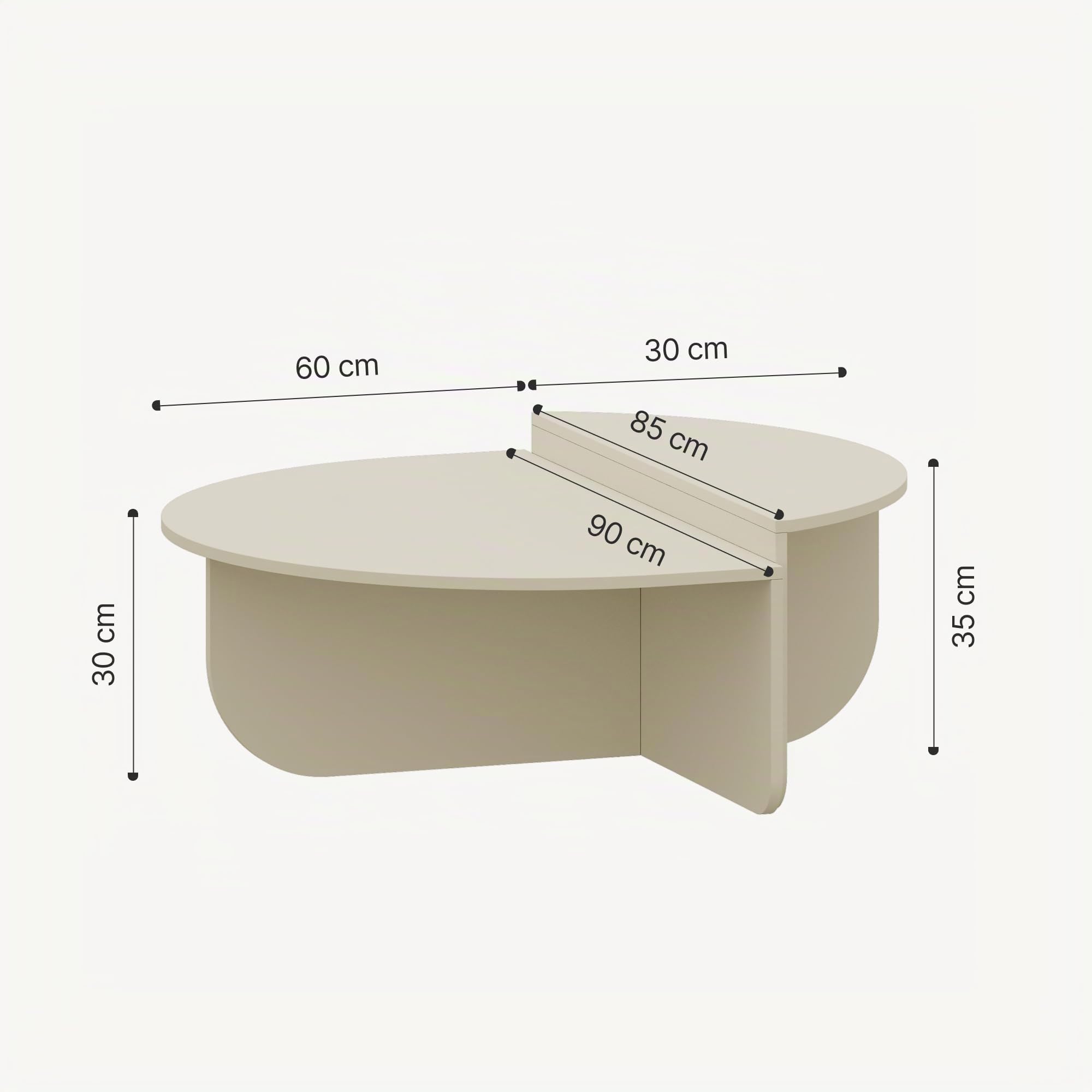 [en.casa] Tavolino da Caffé con 2 Piani Semicircolari di Diverse Misure e Altezze Tavolo Basso Centrale da Salotto per Soggiorno Sala 90 x 90 x 35 cm - Color Sabbia
