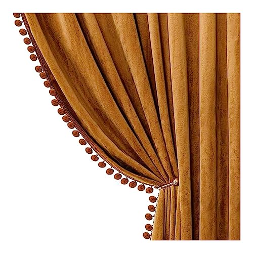 Image of Amazon Brand - Umi Velvet Eyelet Door Curtains with pom pom Lace for Living Room Bedroom Kitchen 1 pc Pack in Brown Color (Windows - 4 feet x 4 feet)