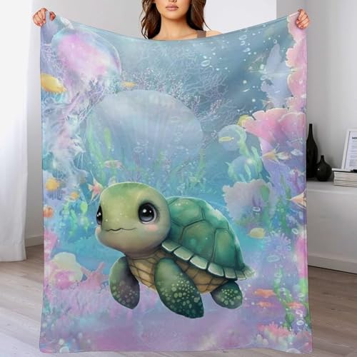 Couverture tortue mignonne 180x200cm douce et chaude pour lit et canapé
