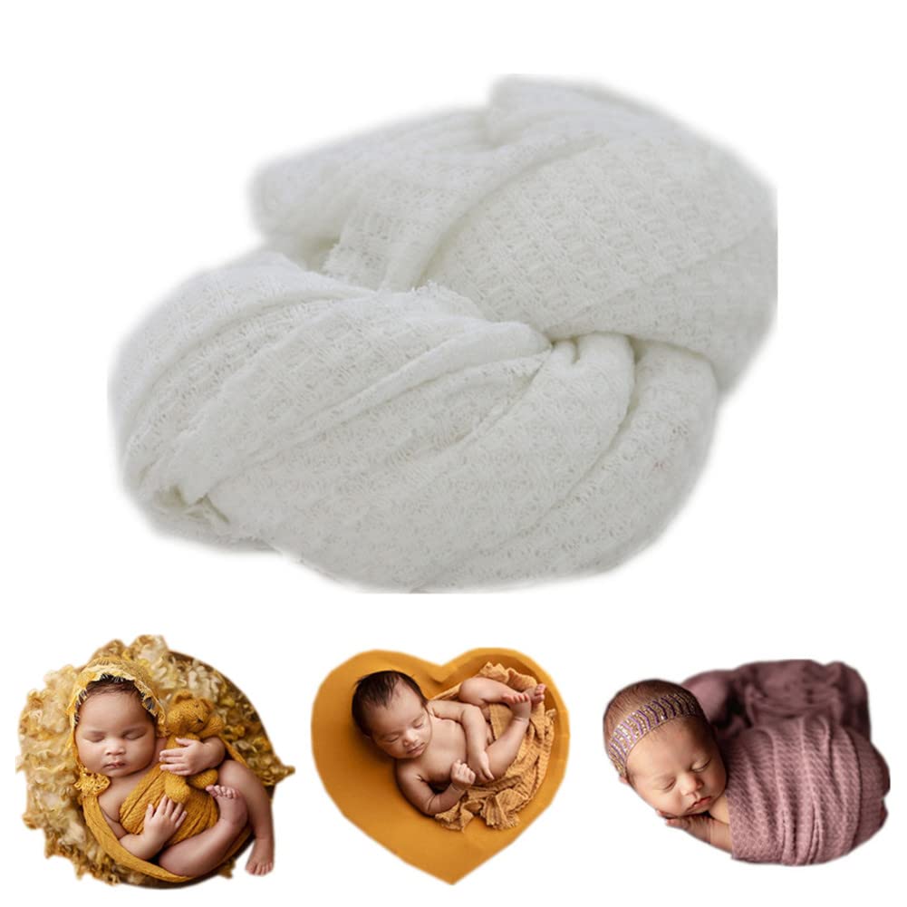 Newborn Photography Props Blanket Wrap Soft Knitted Stretch Baby Boys Girls Photoshoot Prop Cloth (White)