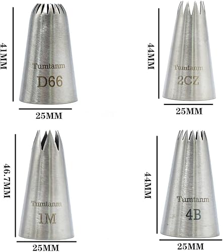 Miniatura 2 de Tumtanm Boquillas grandes para tuberías, 4 piezas #2CZ #D66#4B #1M de acero inoxidable sin costuras para glaseado para cupcakes y hornear
