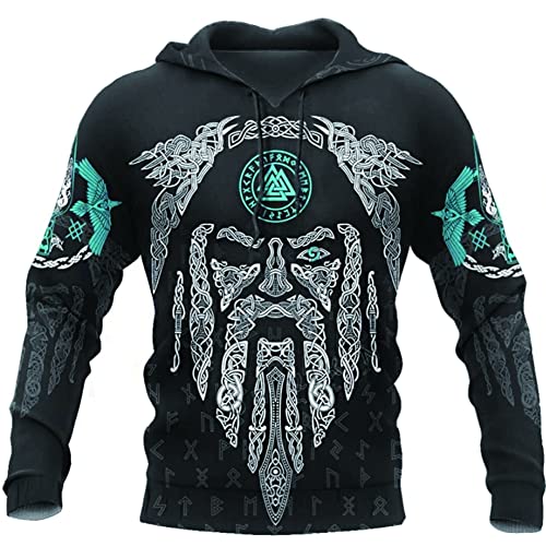 Vêtement vintage mythologie nordique sweat à capuche viking 3D zippé Odin