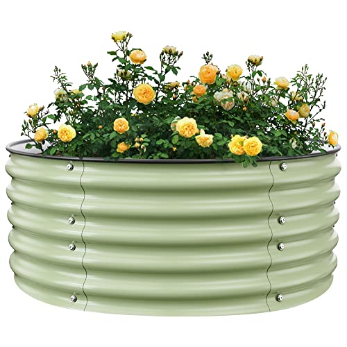 Nossta Round Raised Garden Bed Kit, 3.5x3.5x1.4Ft Outdoor Zinc-Aluminum-Magnesium Metal Flower Beds Stainless Steel Patio Ground Planter for Planting Vegetables (Light Green)