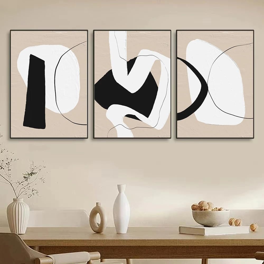 LTjiajuypd Abstract Black And White Line Wall Art Canvas Painting Boho Beige Posters Prints Modern Pictures Living Room Home Decor(50x70cm-3Pcs)