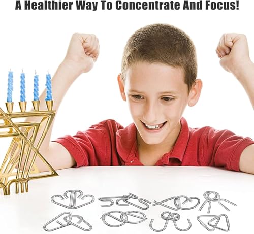 Image of 8pcs Metal Wire Puzzle Set - Problem Solving and Mind Exercise Educational Fidget Toys, Assorted Disentanglement Puzzles for Gifts, Party, Prizes - Brain Teaser IQ Test (D)