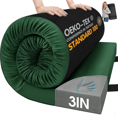 CYMULA Memory Foam Camping Mattress Pad,Sleeping Pad for Camping,Non-Slip Bottom Floor Car Mattress Bed with Retaining Portable Roll up Mattress Pad Mat for Travel Truck Guest Bed Tent