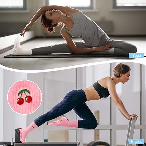 Image of Pilates Socks with Grips for Yoga, Barefoot, Ballet, Barre, Hospital Non Slip Anti Skid Socks for Women and Men