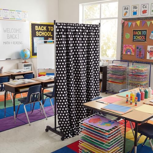 Silkfly 2 Pcs Classroom Privacy Partition Curtains with Rod 63 x 28 Inch Polka Dot Privacy Partition Curtains No Drilling Tension Rod Adjustable Divider Curtain for Student Home Office School Meeting by Silkfly - Image 6
