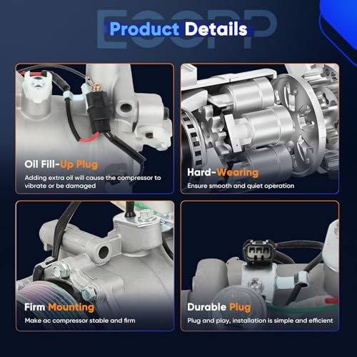 Image of ECCPP AC Compressor Direct Fit for Acura TSX L4 2.4L 2009-2014 | 57889,58889 Fast Cooling AC Compressor with Clutch Low Vibration Under 72db Reduces Engine Load Fuel Efficient