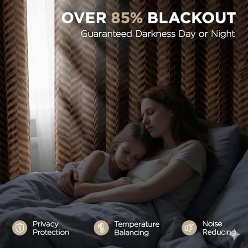 Image of IVAZA Premium Velvet Chevron Pattern 80% Blackout Curtains - Heavy Blackout Opaques,Modern Parde for Living Room Bedroom|Home Office Long Door- 10 Feet (Pack of 2) Chevron Brown