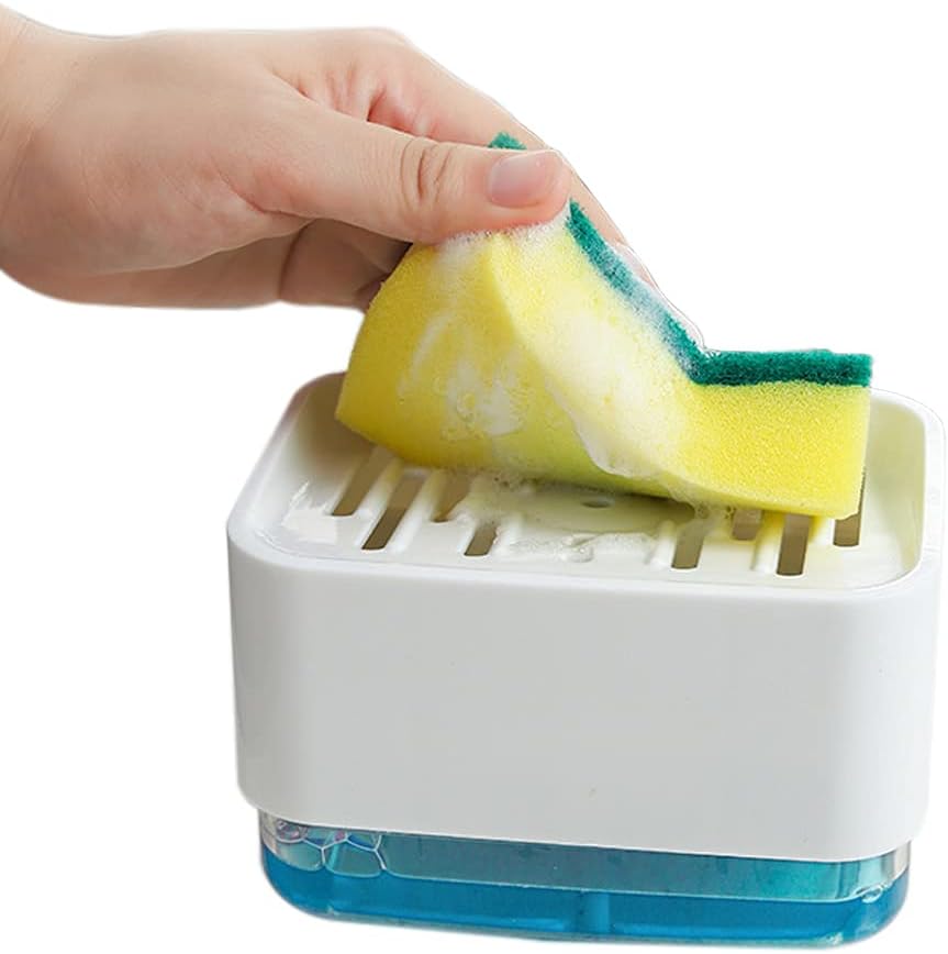 Giffy® Foaming Kitchen Soap Dispenser Upgraded Hollow Design 3-in-1 Dishwashing Cleaning Liquid Container Manual Press with Sponge Holder ABS Material, 330 ml Multicolour