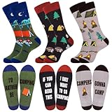 Moyel Camping Gifts for Men Funny Camper Gifts Cool Novelty Socks Fun Socks for Men Funky Cotton Crew Socks Christmas Birthday Gifts for Dad Boyfriend Husband