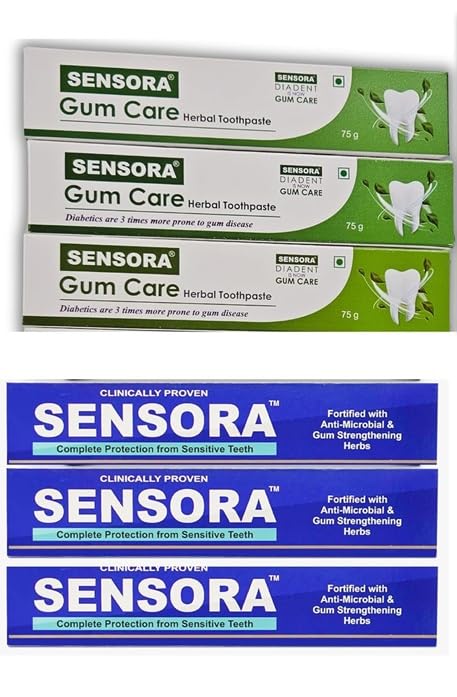 Image of Sensora Combo Pack | 3 Sensora, 3 Gumcare | Sensitivity and Cold Relief, Dry Mouth, Soothing, Freshness, Fresh Breath, Moisturizing, Plaque and Bad Breath Control