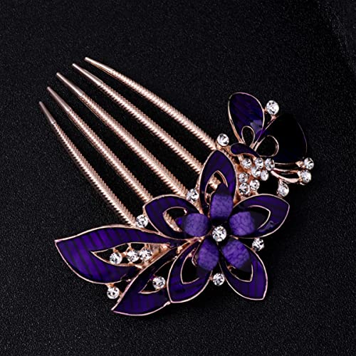 Lurrose Flower Hair Comb Crystal Rhinestone Bride Wedding Hair Comb Clips Retro Hair Side Comb Flower Hairpins Headpiece For Women Wedding Prom (Purple) #TOP7