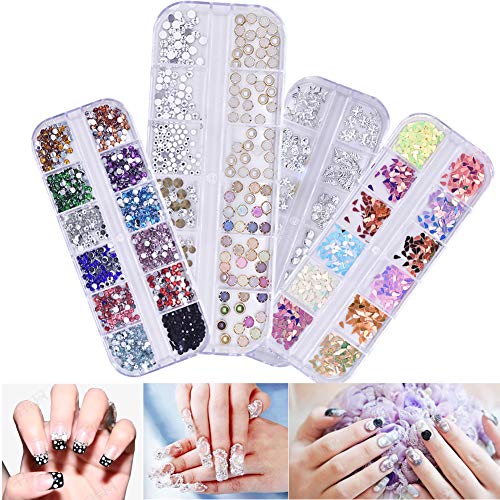 Gresunny 4 boxen strasssteine nägel nail art kristalle nagelkunst glitter gem strass glitzersteinchen mit pinzette… – Bild 4