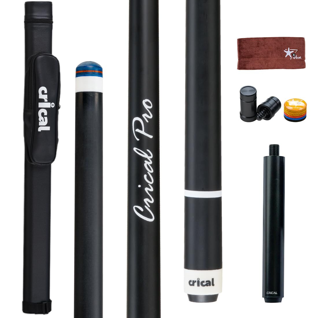 CRICAL Carbon Fiber Pool Cue Stick Black Technology Low Deflection 12.2mm Tip 3 * 8/8 Joint Pin Professional 1/2 Billiards