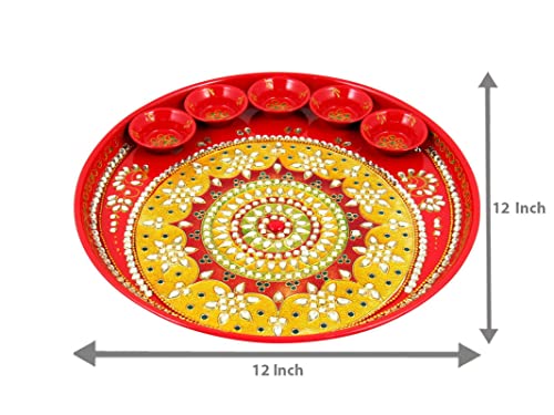 Pooja Thali ensemble 9 pouces argenté Deco Alankaram Diwali