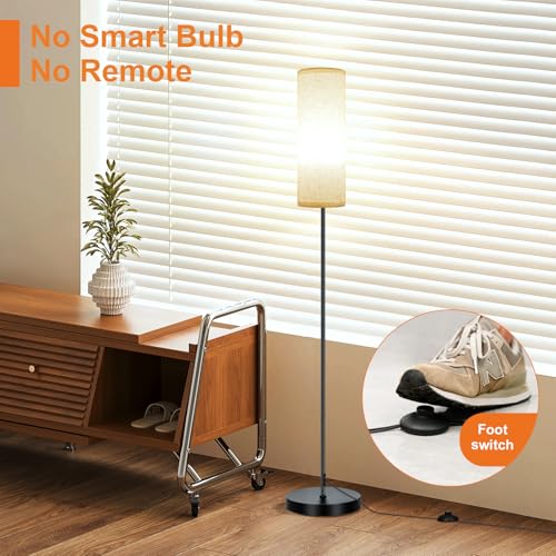 Image of FRIDEKO HOME Floor Lamp with Beige Shade, Simple Design with Foot Pedal Switch, Small Tall Lamps for Living Room Bedroom Office, Corner Floor Stand Light with Black Pole Lamp (No Bulb /No Remote)