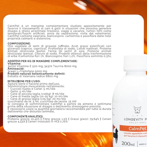 LPS Longevity Pet CalmPet Integratore Liquido Calmante Cane e Gatto, 200ml, con Valeriana e Camomilla. Non provoca sonnolenza. - 6