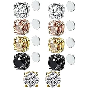 5 Pairs Crystal Magnetic Stud Earring Magnet Nose Ear Lip Stud, Stainless Steel Stud Earrings Magnetic Ear Plugs Non…