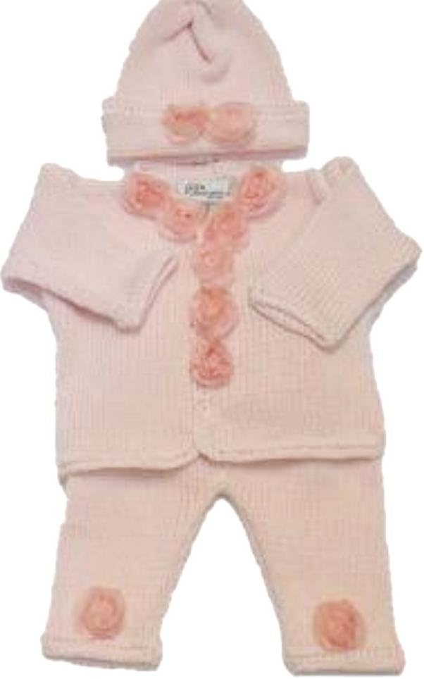 White Cotton with Raspberry Cotton Trim Cardigan Pant Hat