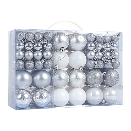 DIYASY Christmas Baubles Set, 100 Pieces Silver and White Christmas Balls, Decorative Hanging Ornaments Christmas Tree Pendants 30mm/40mm/60mm DIYASY Christmas Baubles Set, 100 Pieces Silver and White Christmas Balls, Decorative Hanging Ornaments Christmas Tree Pendants 30mm/40mm/60mm