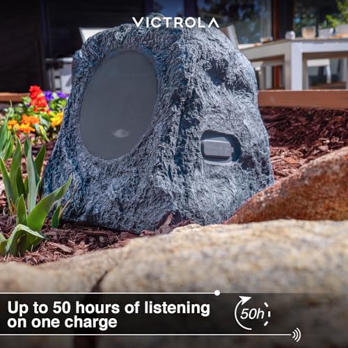 Victrola The Solar Rock Speakers Pair, 14 Hours PlayTime, IPX4 Rechargeable Solar Outdoor Bluetooth Speakers for Garden, Patio, Built for All Seasons, Wireless Music Streaming, Charcoal by Victrola - Image 4