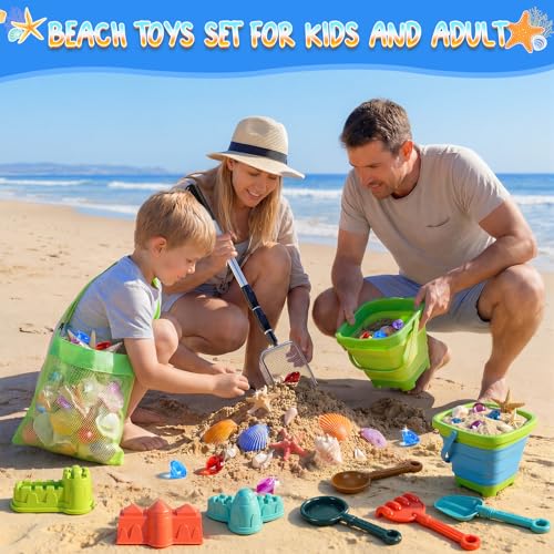 Image of Beach Sand Toys Set with Adjustable Sand Sifter, Collapsible Beach Bucket
