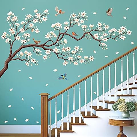 DECOWALL Oriental Flower Tree Wall Stickers Decals Cover