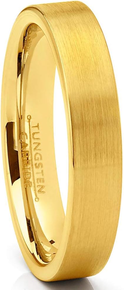 Metal Masters Co. Men's Tungsten Wedding Band Ring GoldTone Flat Brushed Comfort-Fit 4MM 6MM 5-13