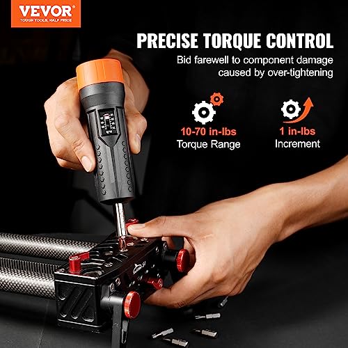 Image of VEVOR 1 /4 inch Drive Torque Screwdriver Wrench Set | 10-70 in-lbs Torque Adjustment Range | 1 in-lb Increment Torque Screwdriver | Driver Bits Set with View Window, 12 Bits & Case, Magnetic Function