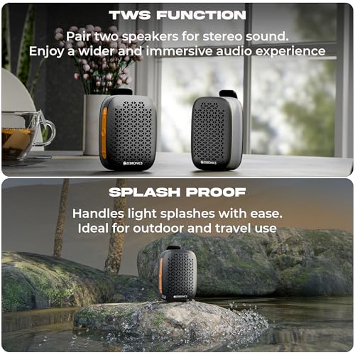 Image of Zebronics Portable Bluetooth Speaker, 4W Output, Up to 6Hrs Playback, Magnetic Clip Design, BT v5.4, TWS Pairing, LED Indicator, Call Function, Media /Volume Control, Type-C (Clipper Pro, Black)