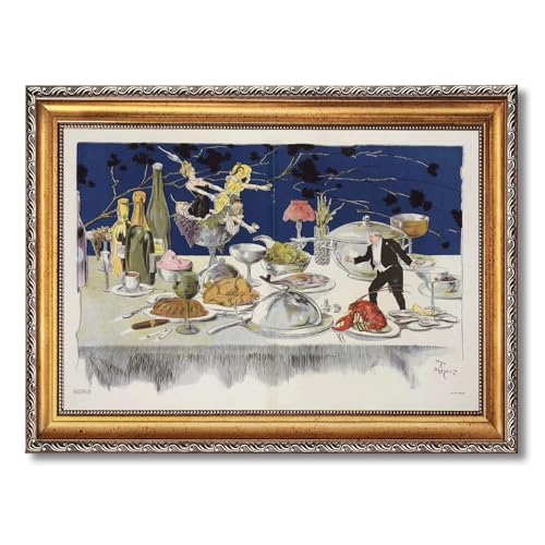 Vintage Framed lavish banquet Wall Art Canvas Print Oil Paintings Reproduction World Classics Retro Elegant Poster Painting Pictures Wall Decor Home Decor Living Room (Retro Framed,12L x16W)