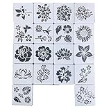 Lcoor 18 Pcs Flower Stencil Template for Painting on Wood, Walls & Canvas,Reusable Painting Stencil(18 Patterns)