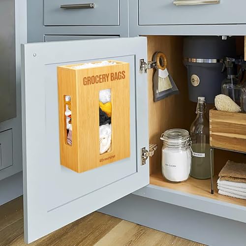 Extra Large Bamboo Grocery Bag Holder & Plastic Bag Organizer, Under Sink Cabinet or Wall Mounted Storage, Space-Saving Dispenser for Kitchen, Pantry, Garage, Laundry Room - Image 6