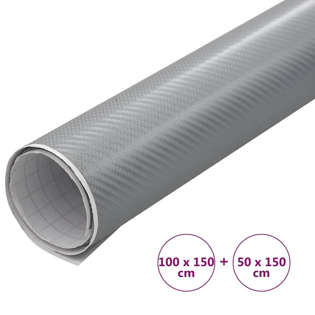2 pellicole autoadesive per auto, 4D, in PVC, colore argento, 100 x 150 cm, 50 x 150 cm, per carrozzeria e interni, senza bolle, in vinile, protezione dai graffi