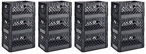 Muscle Rack PMK24QTB-3 24 Quart Black Heavy Duty Rectangular Stackable Dairy Milk Crates, 11" Height, 19" Width (4 X Pack of 3)