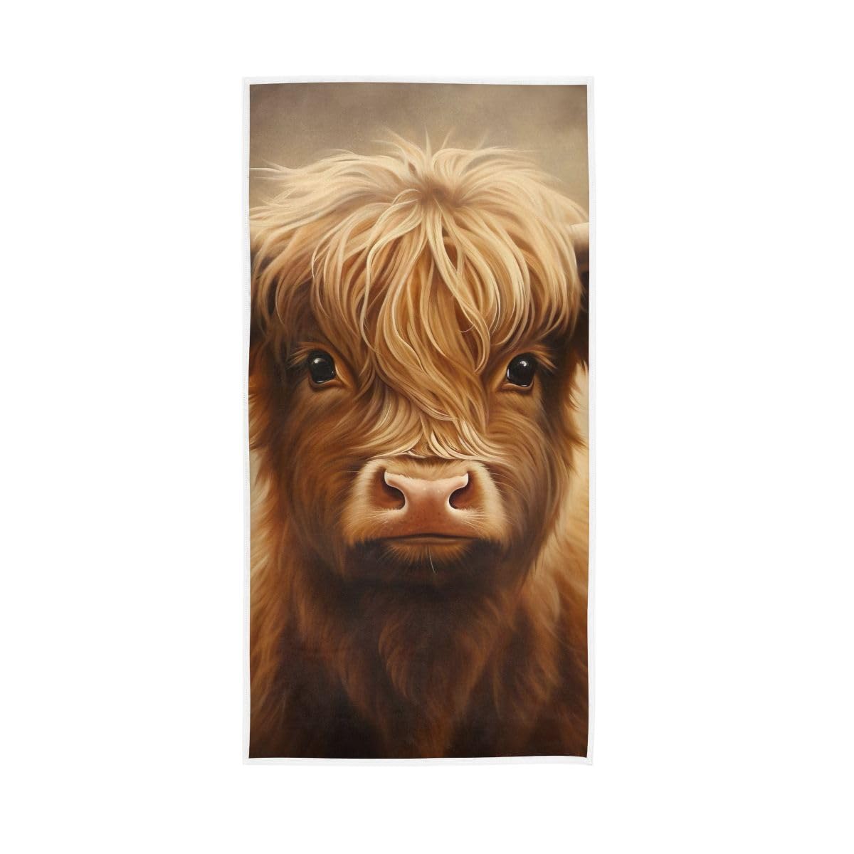 HUYGD Cute Scottish Highland Cattle Portrait Hand Towel, Multipurpose Bathroom Towel for Hand, Face, Hair, Bath 15 x 30 Inches
