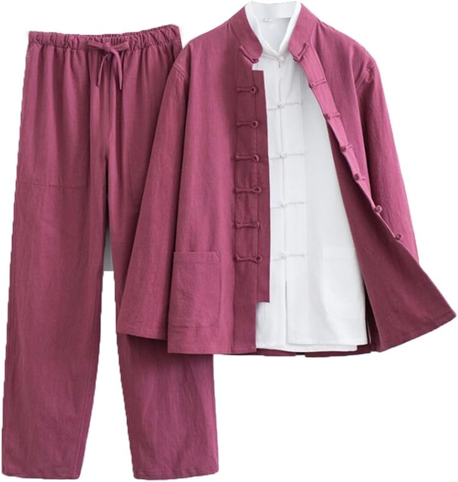 Cotton Linen Tai Chi Uniform Set of 3 Loose Kung Fu Suit Chinese Tang Suit Men Martial Art Jacket grey-5XL