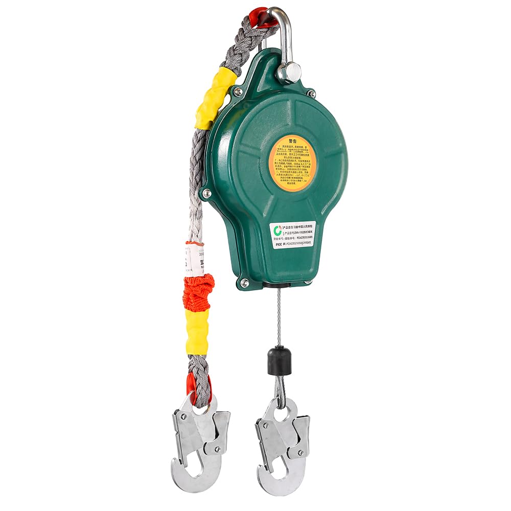 Foreverup Dispositivo Anticaduta Retrattile 10m, Imbracatura di Sicurezza Anticaduta con Funzione di Bloccaggio Automatico, Dispositivo di Sicurezza Dell'altezza per Ponteggi e Tetti (Verde,150kg)