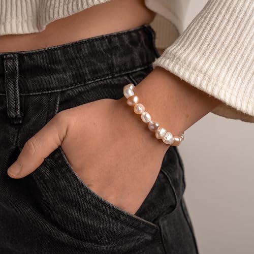 Image of Secret & You Woman Bracelet with White or Colorful Baroque Freshwater Cultured Pearls - 8-9 mm -18 cm Elasticated Band